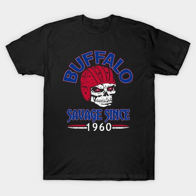 Savage Since 1960 Buffalo Football Vintage Skull T-Shirt by FFFM